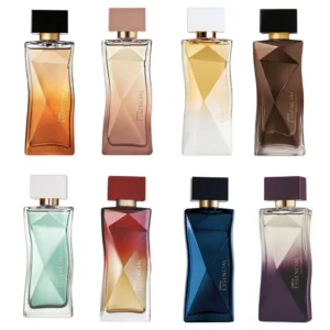 Frascos de perfumes com diferentes cores e formatos