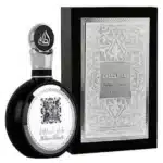 Frasco de perfume com embalagem sofisticada.