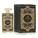 Perfume Oud Mystery Intense em embalagem luxuosa.