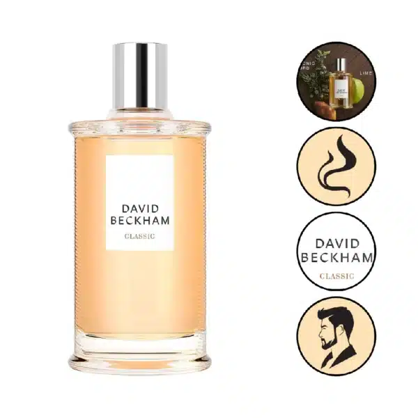 Perfume David Beckham Classic em frasco transparente.