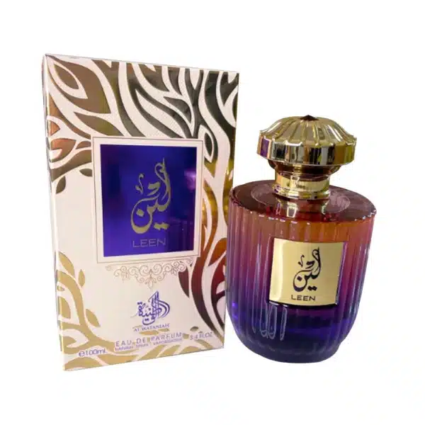 Frasco de perfume Leen com embalagem decorativa.