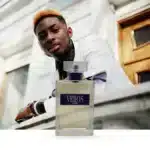 Frasco de perfume Veros com homem ao fundo