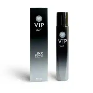 Frasco de spray fixador VIP com embalagem estilizada.