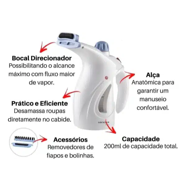 Ferro a vapor portátil com recursos diversos.