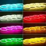Luzes neon em diferentes cores e formatos.