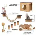 Espaço para gatos com prateleiras e arranhador