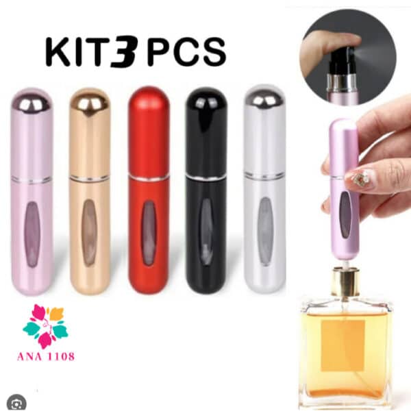 Beleza e Cuidados Pessoais - Kit 3 Porta Perfume Recarregável Spray 5ml ANA 1108