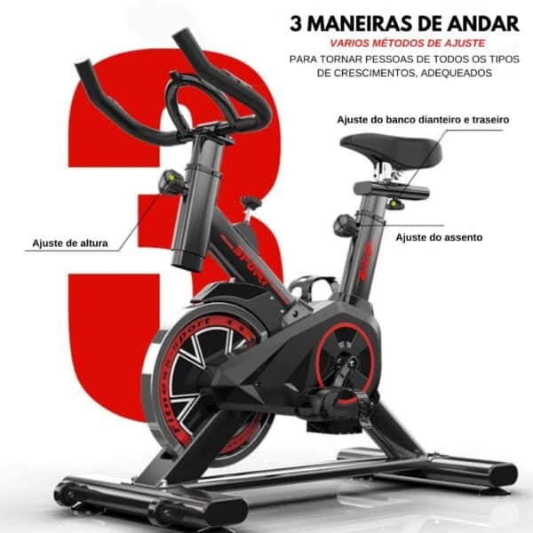 bicicleta ergométrica profissional SINBER OFICIAL 120kg preta com detalhes vermelhos