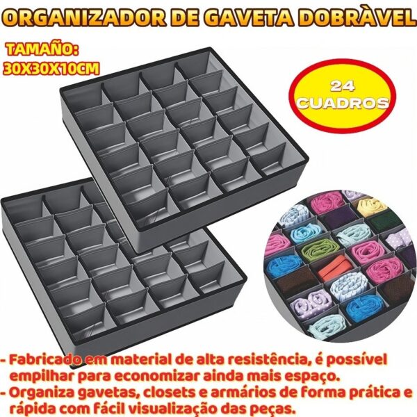 Casa organizada: Organizador de Gaveta Dobrável 30x30x10CM com 24 células para meias, cuecas e calcinhas