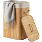 cesto de roupa suja bambu dobrável 60cm organizador forrado banheiro