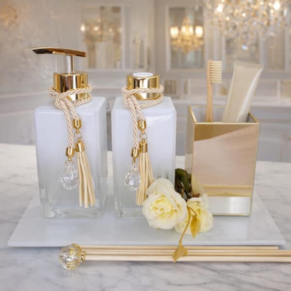 kit lavabo banheiro Square Branco Degrade 250ml com porta escova e frasco