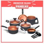 Panelas jogo 9 peças antiaderente Teflon com tampas de vidro sobre fundo claro