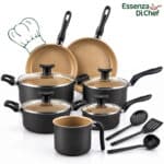 Panelas antiaderentes 10 peças alumínio Essenza Di Chef com utensílios e tampa de vidro