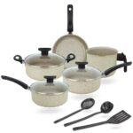 Panelas Marfim 8 Peças Teflon Premium com tampas de vidro - conjunto completo para cozinha
