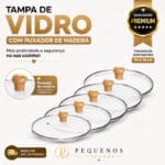 Panelas - Tampa de vidro temperado avulsa com pomel de madeira sobre frigideira