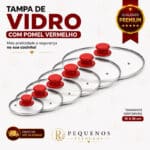 Panelas - Tampa de Vidro Temperada Avulsa com Pomel Vermelho para Jogo de Panela ou Frigideira 10-30cm
