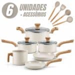 Panelas antiaderentes 6 peças com tampas de vidro e utensílios de cozinha