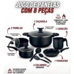 Panelas antiaderentes jogo 8 peças Lar Brilhante nas cores preto e cereja
