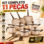 Panelas antiaderente jogo 10 peças com tampas de vidro e utensílios