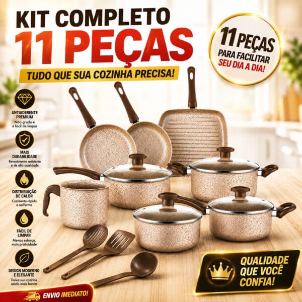 Panelas antiaderente jogo 10 peças com tampas de vidro e utensílios