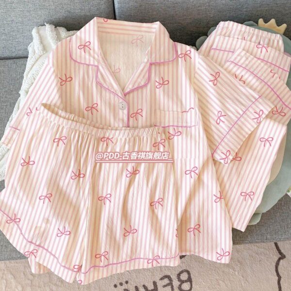 pijama feminino verão conjunto 3 peças nuvem nó borboleta