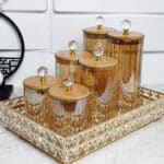 potes de vidro com tampa bambu conjunto 3 peças cozinha organizada