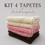 tapete de banheiro antiderrapante kit 4 peças 60x40cm microfibra bolinha macarrão