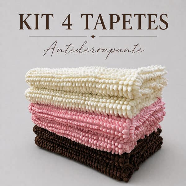 tapete de banheiro antiderrapante kit 4 peças 60x40cm microfibra bolinha macarrão