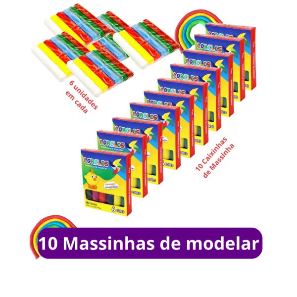 10 caixas massinha de modelar com 6 cores e 65g cada para kit festa infantil e lembrancinhas
