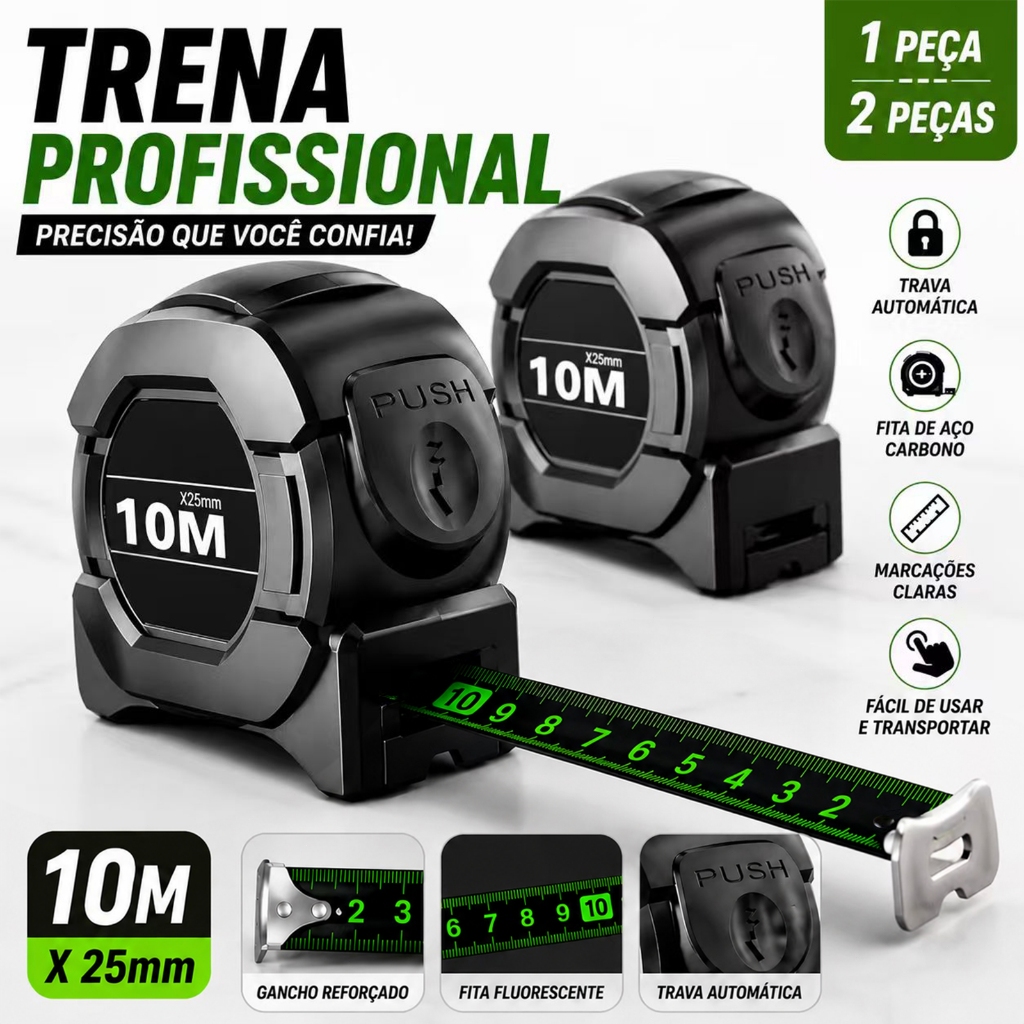 1peça trena profissional fita métrica fluorescente com trava 5M 7.5M 10M aço inoxidável alta precisão