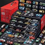 48 carrinhos com fricção de lata metálica coloridos e caixa container que vira pista