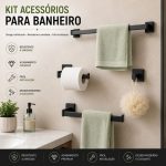 acessorio banheiro kit 4 inox preto e dourado brilhante toalheiro 40 e 60 cm