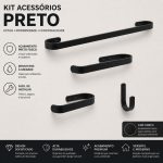 acessorio banheiro kit 4 peças preto com toalheiro e suportes em alumínio resistente
