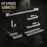 acessorio banheiro kit 6 peças cromado anti ferrugem alumínio porta toalha