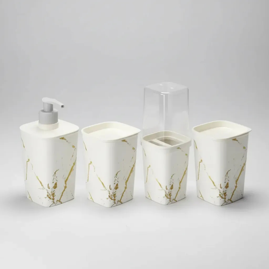 acessorio banheiro kit 4 pecas lavabo conjunto Plasutil para pia e organizacao