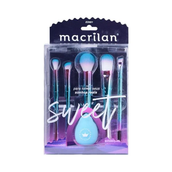 acessorio beleza Kit Sweet com 5 pincéis e esponja gota para maquiagem profissional