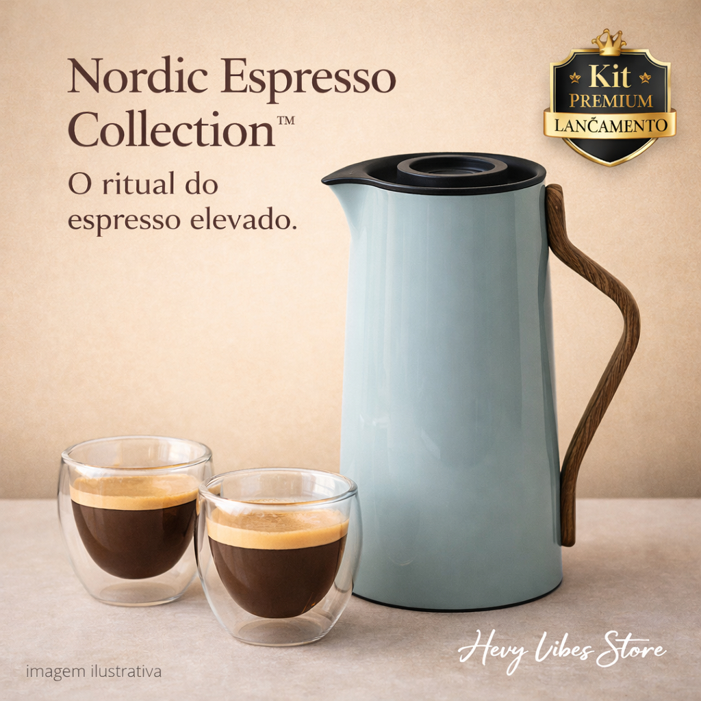 acessorio cafe kit garrafa termica 1L e dois copos vidro dupla camada 90ml espresso