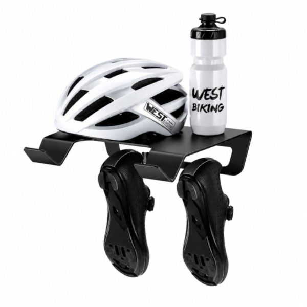 acessorio ciclismo suporte de parede para bicicleta horizontal com porta capacete e sapatilha