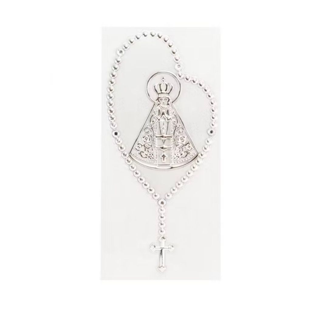 acessorios carro: adesivo de Nossa Senhora Aparecida com terço e strass para proteção veicular