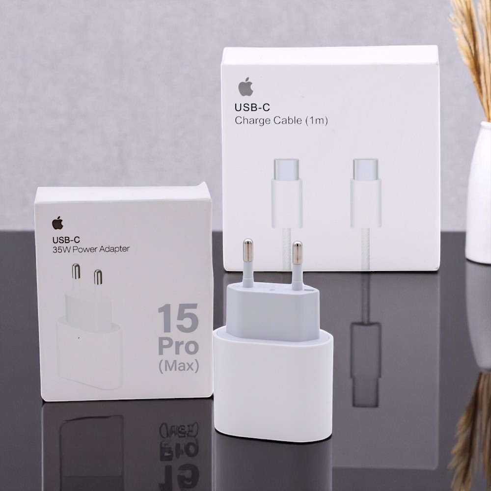 acessorios celular kit fonte carregador turbo 35W e cabo USB-C para iPhone 15 Pro Max