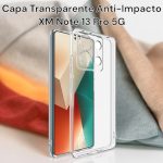 Acessórios celular: capa silicone transparente anti impacto para Redmi Note 13 Pro 5G com proteção de câmera
