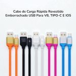 acessorios celular cabo USB carregamento rápido 3 em 1 emborrachado