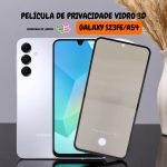 acessorios celular película de privacidade vidro 3D para Galaxy S23 FE e A54 com furo para digital
