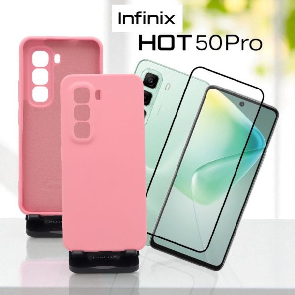 Acessórios celular: capa silicone com película de vidro 3D para Infinix Hot 50 Pro