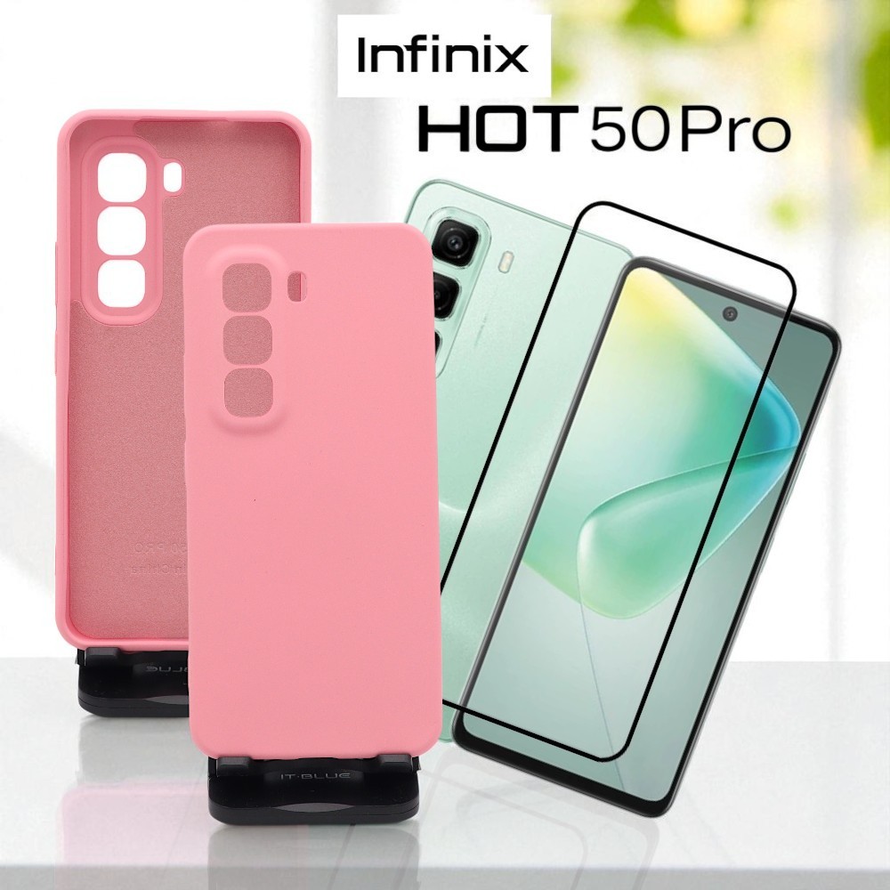 Acessórios celular: capa silicone com película de vidro 3D para Infinix Hot 50 Pro