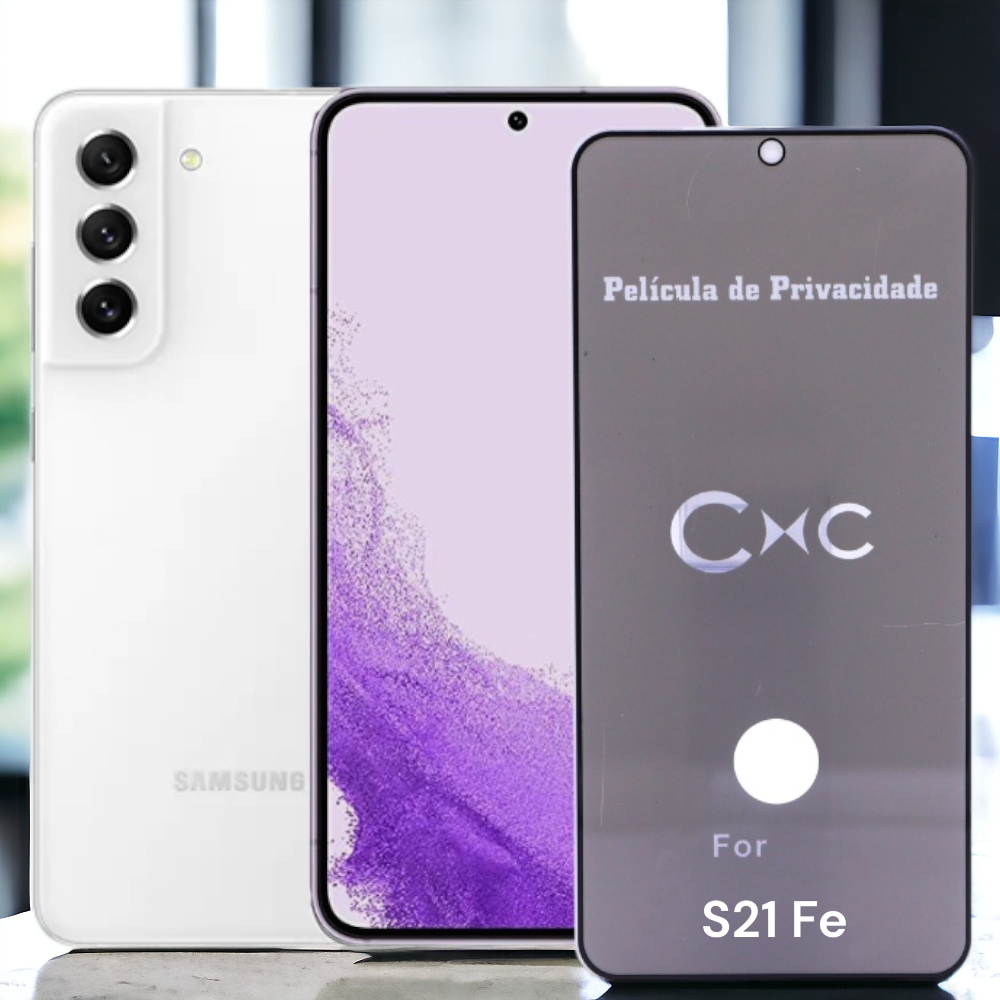 Acessórios celular: película de privacidade para Galaxy S21 FE com furo na digital