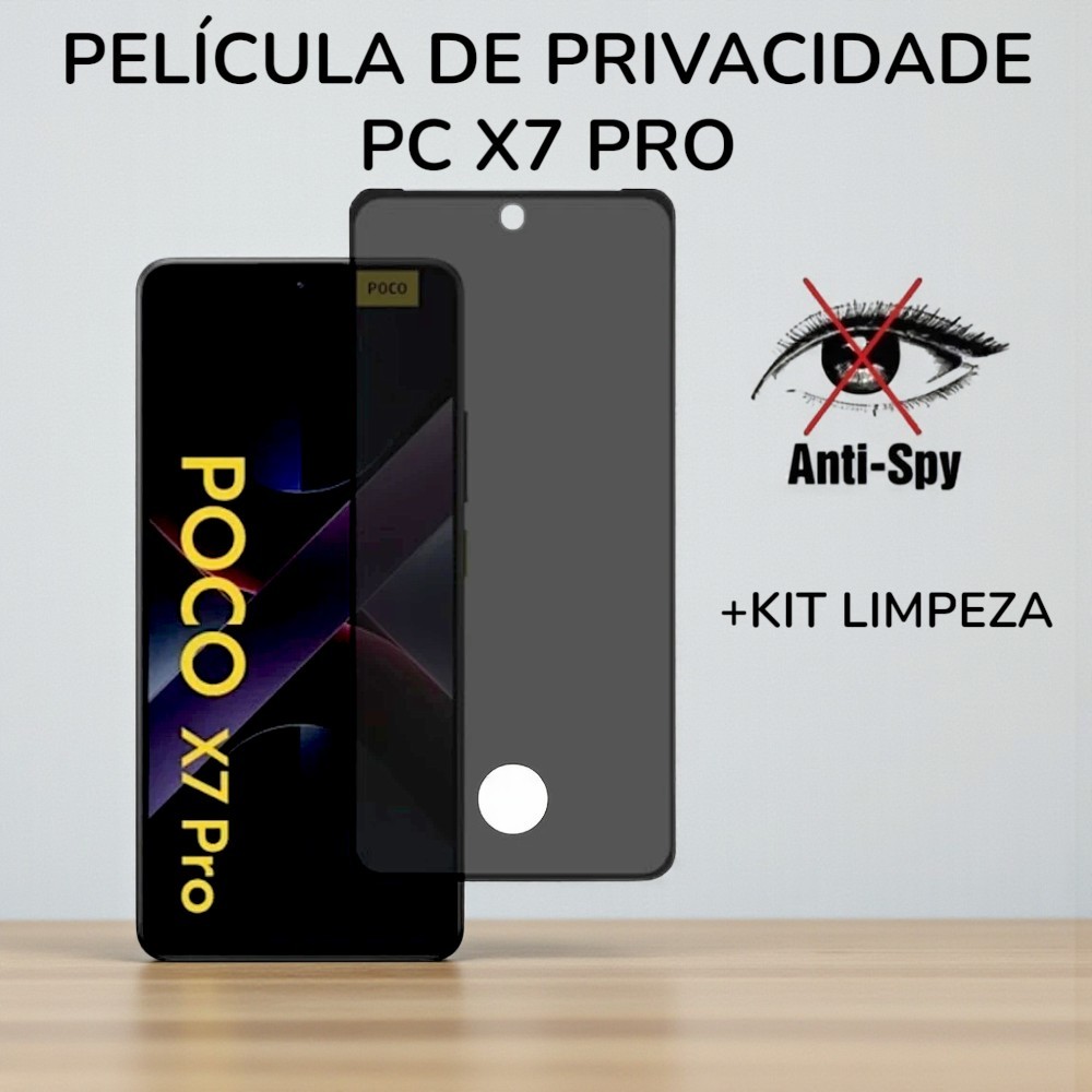 Acessórios celular: película de vidro 3D privativa para PC X7 Pro com furo para digital