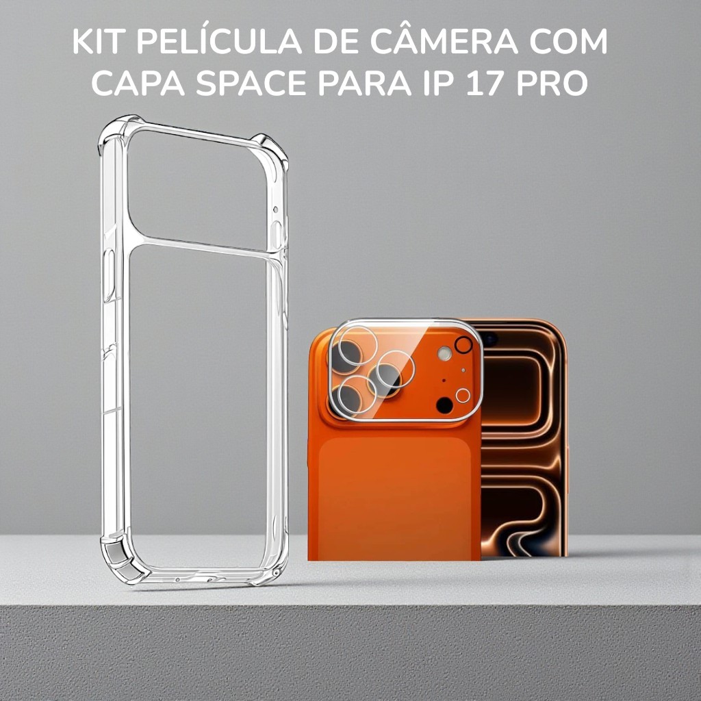 Acessorios celular: kit capa transparente com película protetora de câmera para IP 17 Pro