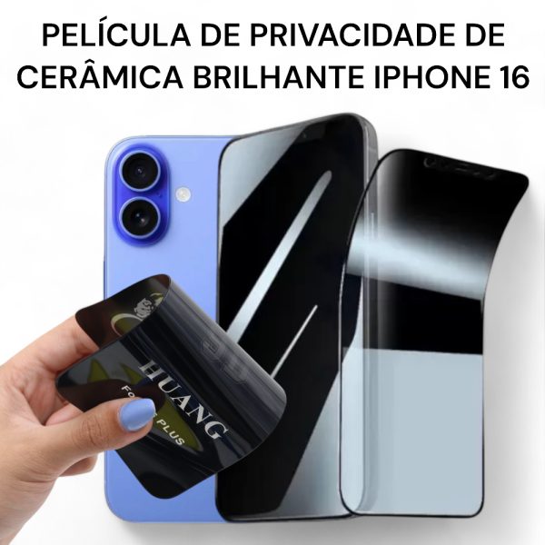 acessorios celular película de privacidade de cerâmica brilhante para iPhone 15, 16 e 16 Pro Max