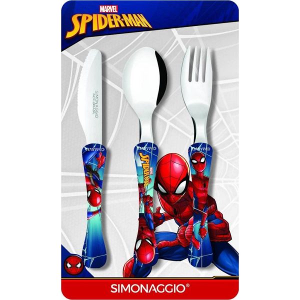 Alimentacao bebe com talher infantil Homem Aranha de 3 peças: colher, garfo e faca coloridos para crianças